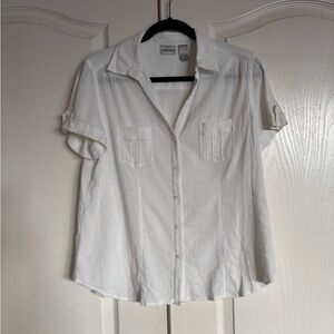 Chico’s white gauze, short sleeve button up blouse size 2 large 100% cotton L